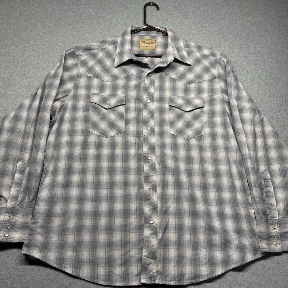 Wrangler Men's Western Plaid Long Sleeve Shirt XL Pearl Snap